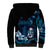 Blue Hafa Adai Guam Sherpa Hoodie Chamorro Latte Stone Hand With Plumeria