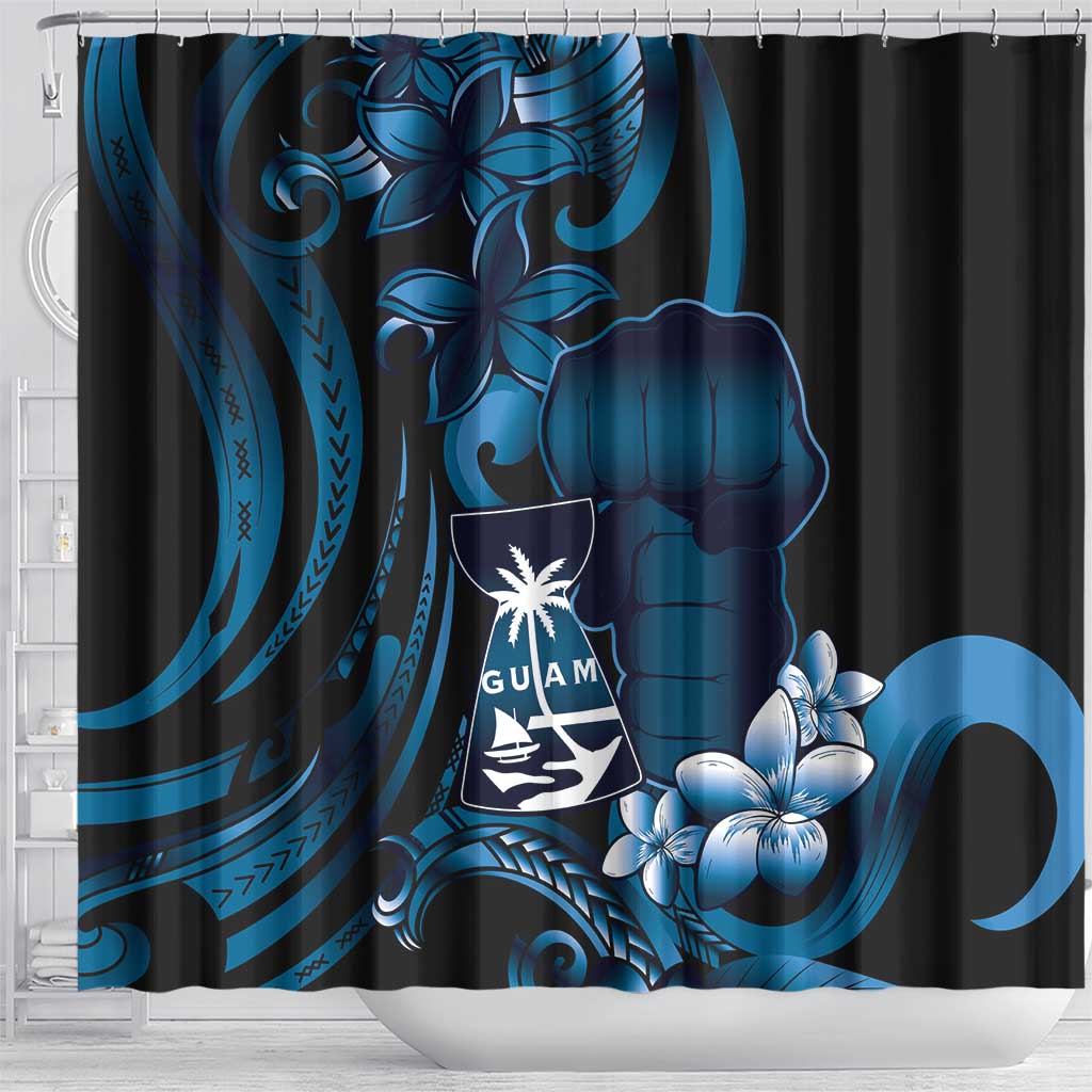 Blue Hafa Adai Guam Shower Curtain Chamorro Latte Stone Hand With Plumeria