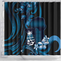 Blue Hafa Adai Guam Shower Curtain Chamorro Latte Stone Hand With Plumeria