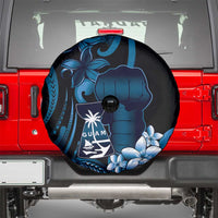 Blue Hafa Adai Guam Spare Tire Cover Chamorro Latte Stone Hand With Plumeria