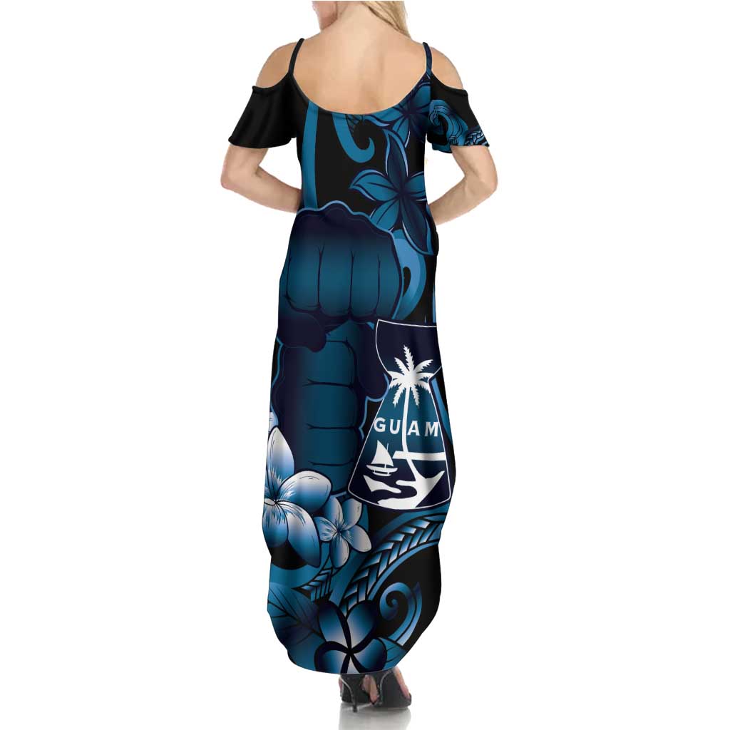 Blue Hafa Adai Guam Summer Maxi Dress Chamorro Latte Stone Hand With Plumeria