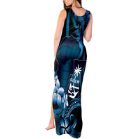 Blue Hafa Adai Guam Tank Maxi Dress Chamorro Latte Stone Hand With Plumeria