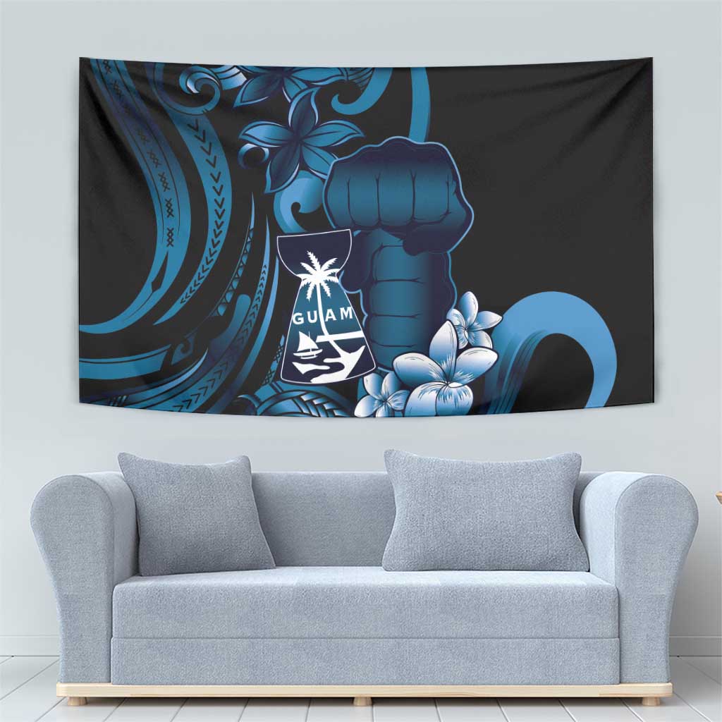 Blue Hafa Adai Guam Tapestry Chamorro Latte Stone Hand With Plumeria