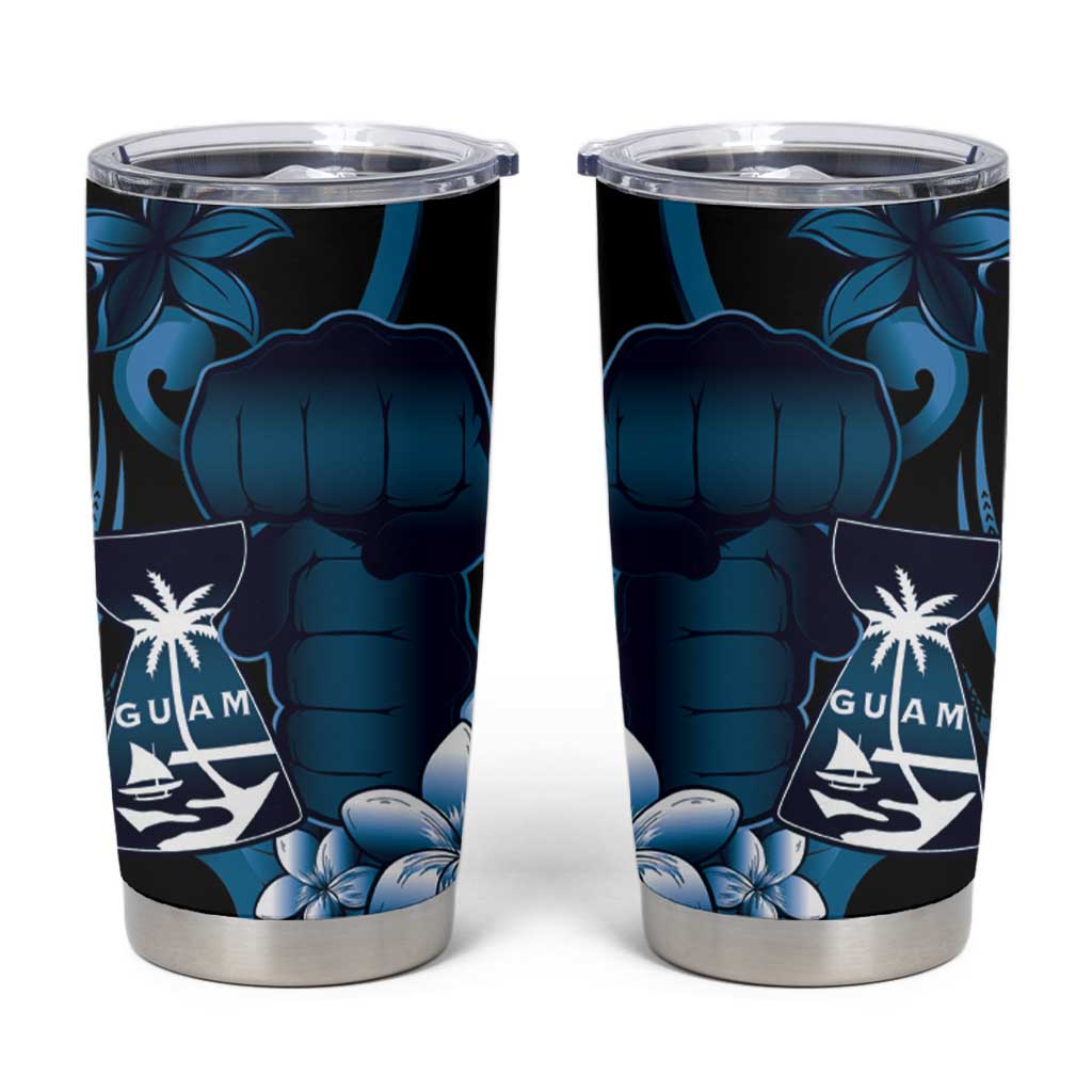 Blue Hafa Adai Guam Tumbler Cup Chamorro Latte Stone Hand With Plumeria