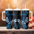 Blue Hafa Adai Guam Tumbler With Handle Chamorro Latte Stone Hand With Plumeria