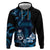 Blue Hafa Adai Guam Zip Hoodie Chamorro Latte Stone Hand With Plumeria