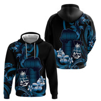 Blue Hafa Adai Guam Zip Hoodie Chamorro Latte Stone Hand With Plumeria