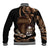 Brown Hafa Adai Guam Baseball Jacket Chamorro Latte Stone Hand With Plumeria