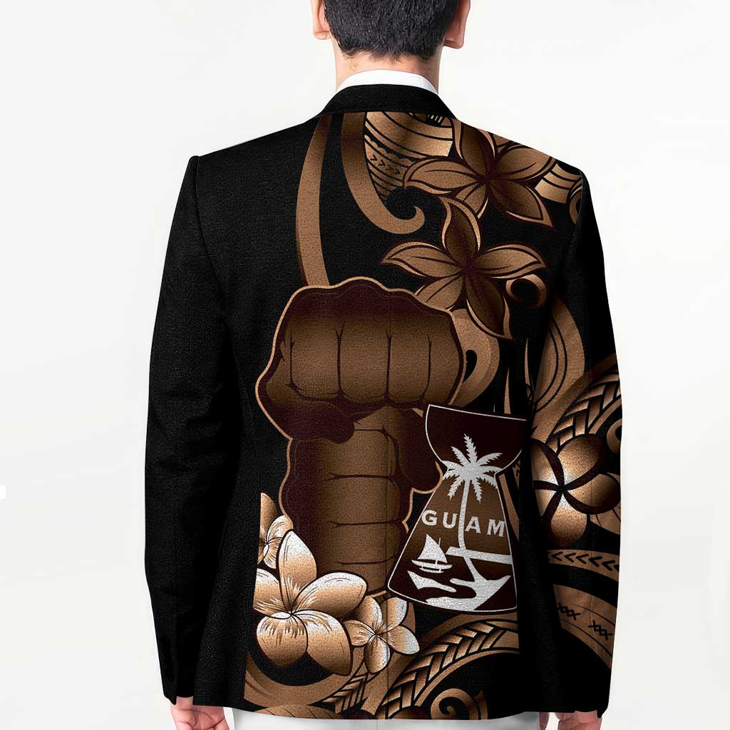 Brown Hafa Adai Guam Blazer Chamorro Latte Stone Hand With Plumeria - Polynesian Pride