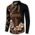 Brown Hafa Adai Guam Button Sweatshirt Chamorro Latte Stone Hand With Plumeria