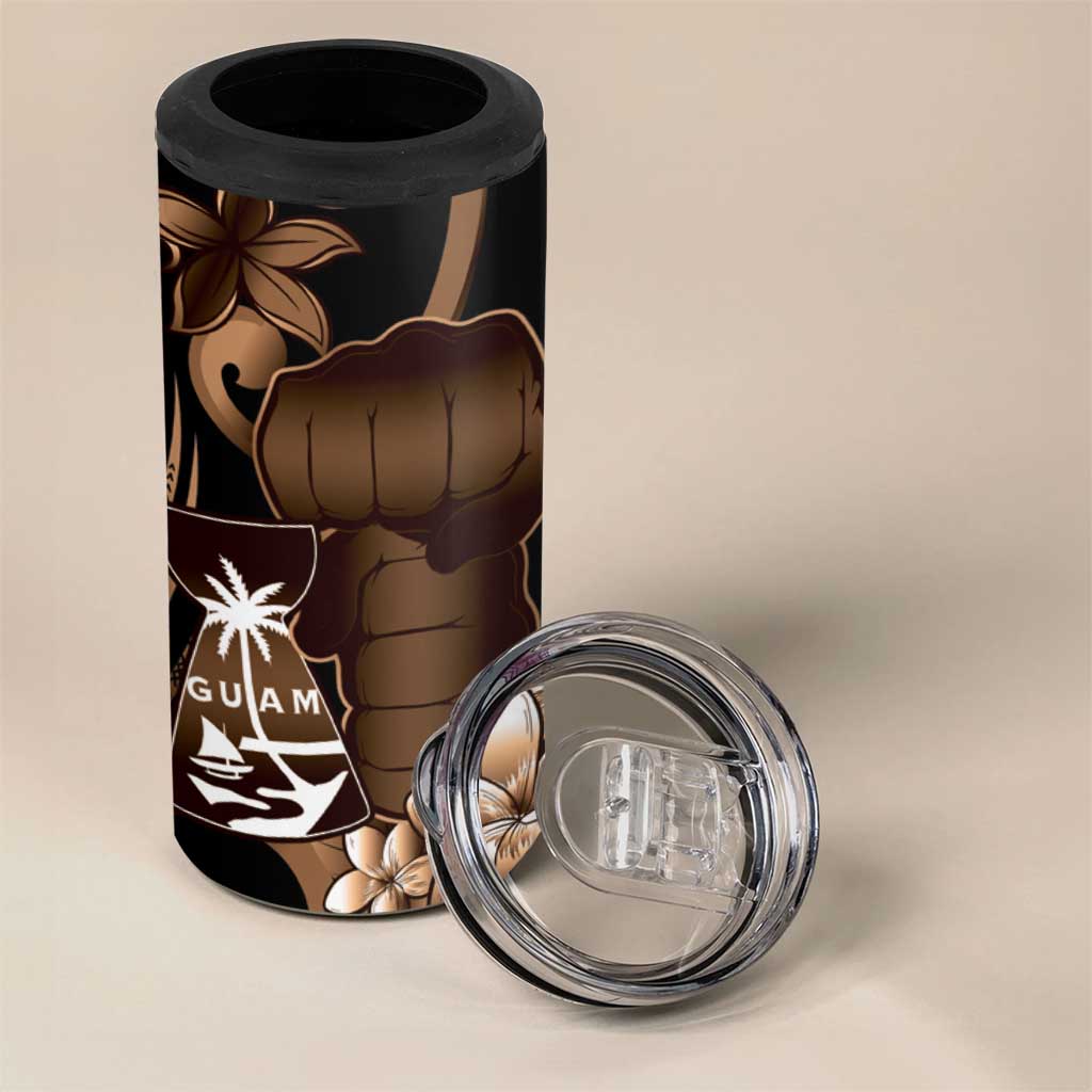 Brown Hafa Adai Guam 4 in 1 Can Cooler Tumbler Chamorro Latte Stone Hand With Plumeria