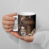 Brown Hafa Adai Guam Ceramic Mug Chamorro Latte Stone Hand With Plumeria - Polynesian Pride