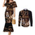 Brown Hafa Adai Guam Couples Matching Mermaid Dress and Long Sleeve Button Shirt Chamorro Latte Stone Hand With Plumeria