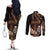 Brown Hafa Adai Guam Couples Matching Off The Shoulder Long Sleeve Dress and Long Sleeve Button Shirt Chamorro Latte Stone Hand With Plumeria