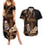 Brown Hafa Adai Guam Couples Matching Summer Maxi Dress and Hawaiian Shirt Chamorro Latte Stone Hand With Plumeria