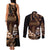 Brown Hafa Adai Guam Couples Matching Tank Maxi Dress and Long Sleeve Button Shirt Chamorro Latte Stone Hand With Plumeria