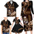 Brown Hafa Adai Guam Family Matching Long Sleeve Bodycon Dress and Hawaiian Shirt Chamorro Latte Stone Hand With Plumeria