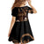 Brown Hafa Adai Guam Family Matching Off The Shoulder Long Sleeve Dress and Hawaiian Shirt Chamorro Latte Stone Hand With Plumeria