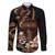 Brown Hafa Adai Guam Family Matching Off The Shoulder Long Sleeve Dress and Hawaiian Shirt Chamorro Latte Stone Hand With Plumeria
