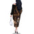 Brown Hafa Adai Guam Family Matching Off The Shoulder Long Sleeve Dress and Hawaiian Shirt Chamorro Latte Stone Hand With Plumeria