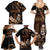 Brown Hafa Adai Guam Family Matching Summer Maxi Dress and Hawaiian Shirt Chamorro Latte Stone Hand With Plumeria