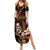 Brown Hafa Adai Guam Family Matching Summer Maxi Dress and Hawaiian Shirt Chamorro Latte Stone Hand With Plumeria