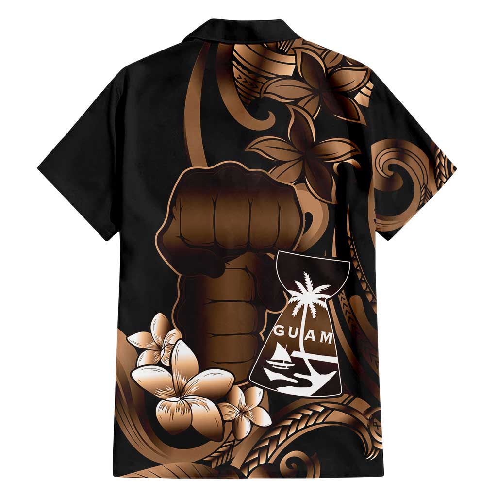 Brown Hafa Adai Guam Hawaiian Shirt Chamorro Latte Stone Hand With Plumeria LT14 - Polynesian Pride