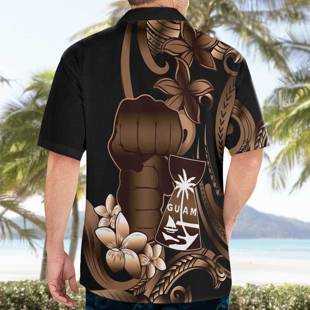 Brown Hafa Adai Guam Hawaiian Shirt Chamorro Latte Stone Hand With Plumeria LT14 - Polynesian Pride