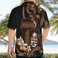 Brown Hafa Adai Guam Hawaiian Shirt Chamorro Latte Stone Hand With Plumeria LT14 - Polynesian Pride