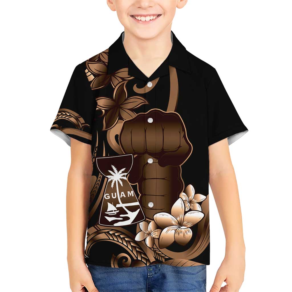 Brown Hafa Adai Guam Hawaiian Shirt Chamorro Latte Stone Hand With Plumeria LT14 - Polynesian Pride