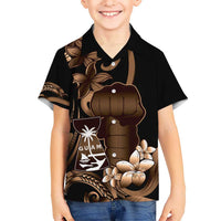 Brown Hafa Adai Guam Hawaiian Shirt Chamorro Latte Stone Hand With Plumeria LT14 - Polynesian Pride