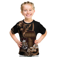 Brown Hafa Adai Guam Kid T Shirt Chamorro Latte Stone Hand With Plumeria