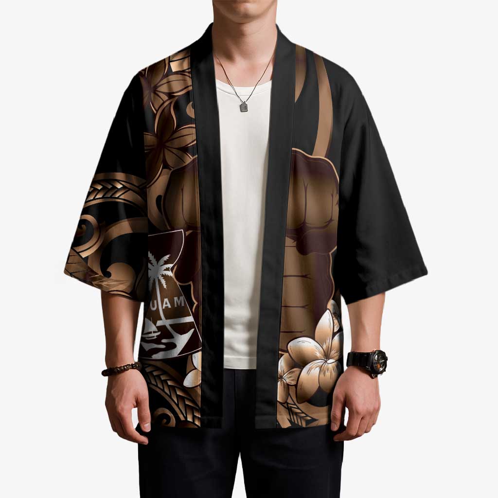 Brown Hafa Adai Guam Kimono Chamorro Latte Stone Hand With Plumeria - Polynesian Pride