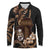 Brown Hafa Adai Guam Long Sleeve Polo Shirt Chamorro Latte Stone Hand With Plumeria