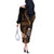 Brown Hafa Adai Guam Off The Shoulder Long Sleeve Dress Chamorro Latte Stone Hand With Plumeria