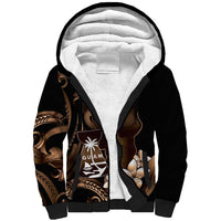 Brown Hafa Adai Guam Sherpa Hoodie Chamorro Latte Stone Hand With Plumeria LT14 Unisex Brown - Polynesian Pride