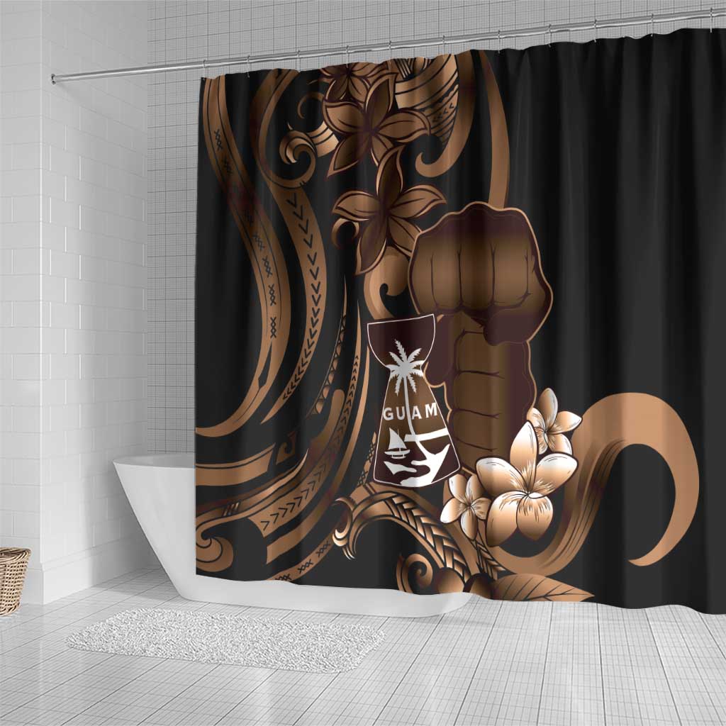 Brown Hafa Adai Guam Shower Curtain Chamorro Latte Stone Hand With Plumeria