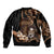 Brown Hafa Adai Guam Sleeve Zip Bomber Jacket Chamorro Latte Stone Hand With Plumeria