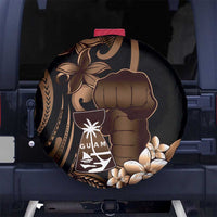 Brown Hafa Adai Guam Spare Tire Cover Chamorro Latte Stone Hand With Plumeria
