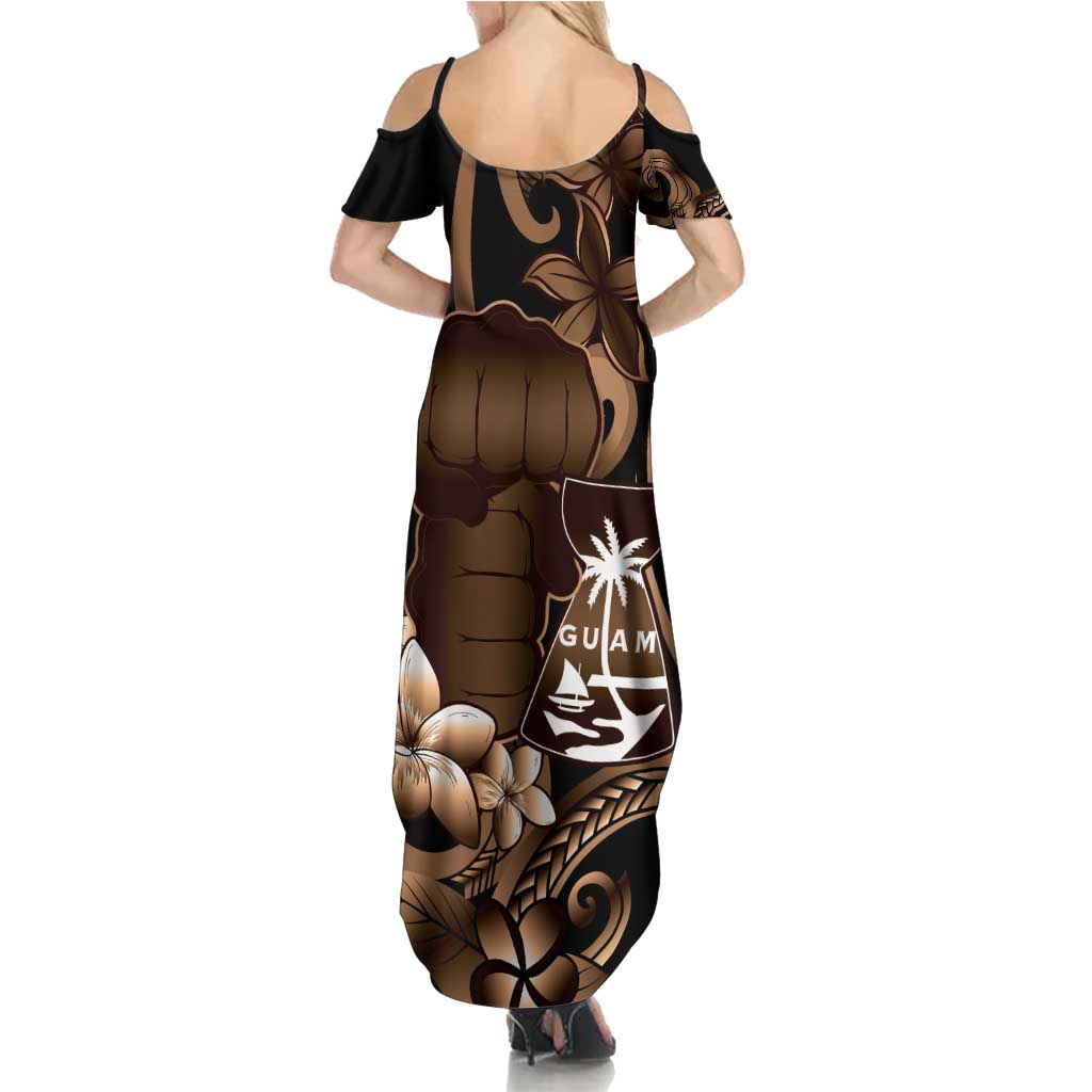 Brown Hafa Adai Guam Summer Maxi Dress Chamorro Latte Stone Hand With Plumeria