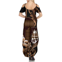 Brown Hafa Adai Guam Summer Maxi Dress Chamorro Latte Stone Hand With Plumeria