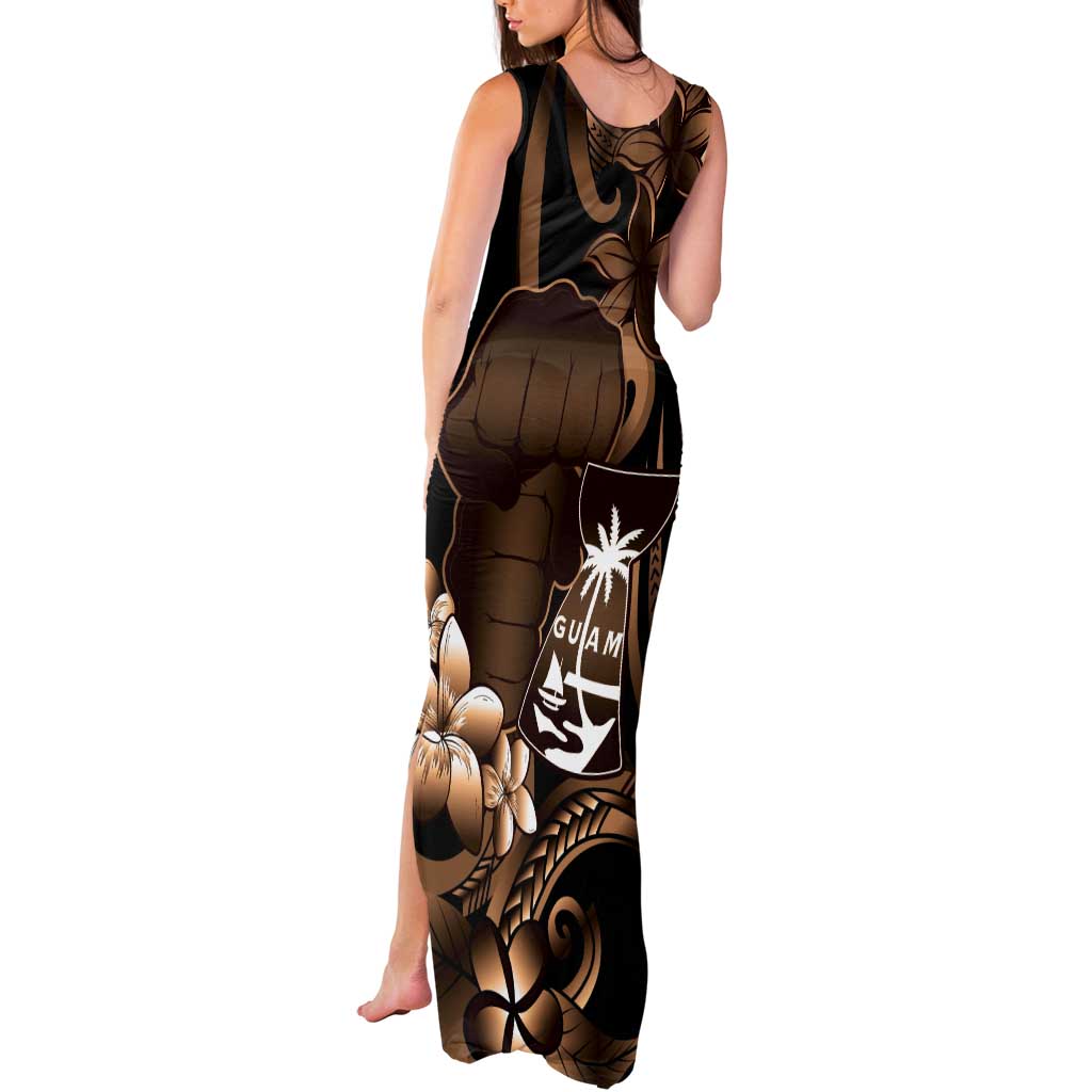 Brown Hafa Adai Guam Tank Maxi Dress Chamorro Latte Stone Hand With Plumeria