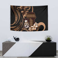 Brown Hafa Adai Guam Tapestry Chamorro Latte Stone Hand With Plumeria