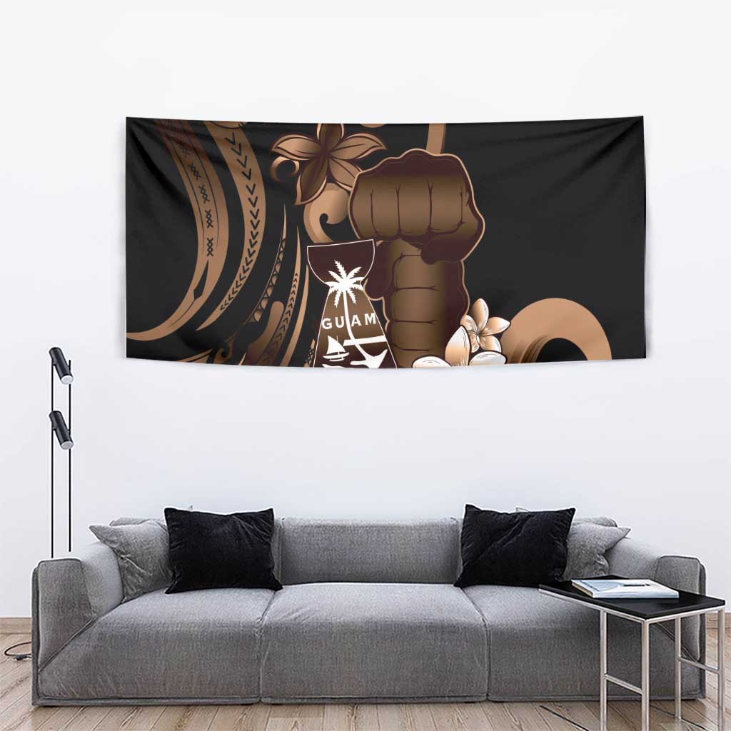 Brown Hafa Adai Guam Tapestry Chamorro Latte Stone Hand With Plumeria