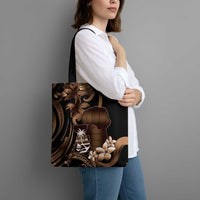 Brown Hafa Adai Guam Tote Bag Chamorro Latte Stone Hand With Plumeria - Polynesian Pride