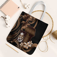 Brown Hafa Adai Guam Tote Bag Chamorro Latte Stone Hand With Plumeria - Polynesian Pride