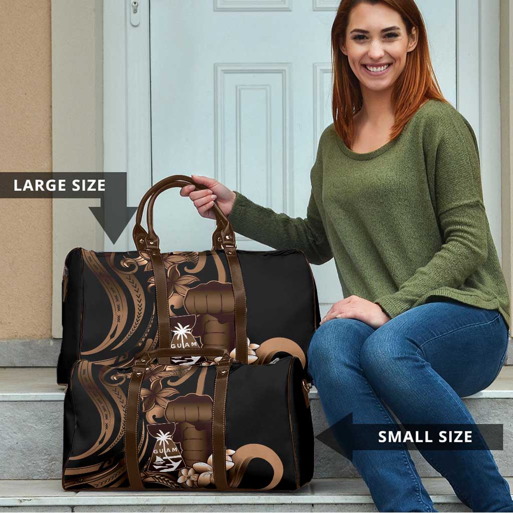 Brown Hafa Adai Guam Travel Bag Chamorro Latte Stone Hand With Plumeria - Polynesian Pride