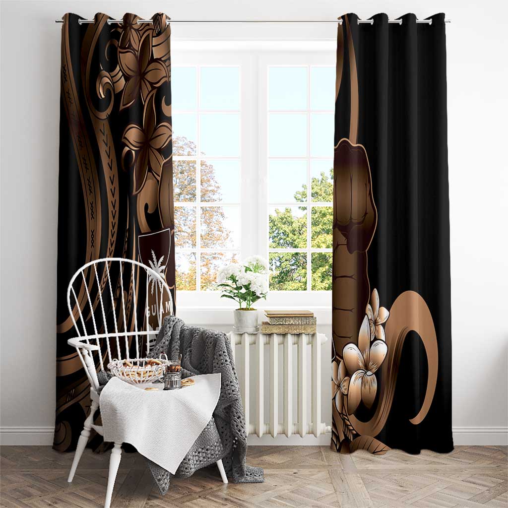 Brown Hafa Adai Guam Window Curtain Chamorro Latte Stone Hand With Plumeria