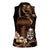 Brown Hafa Adai Guam Women Sleeveless Polo Shirt Chamorro Latte Stone Hand With Plumeria