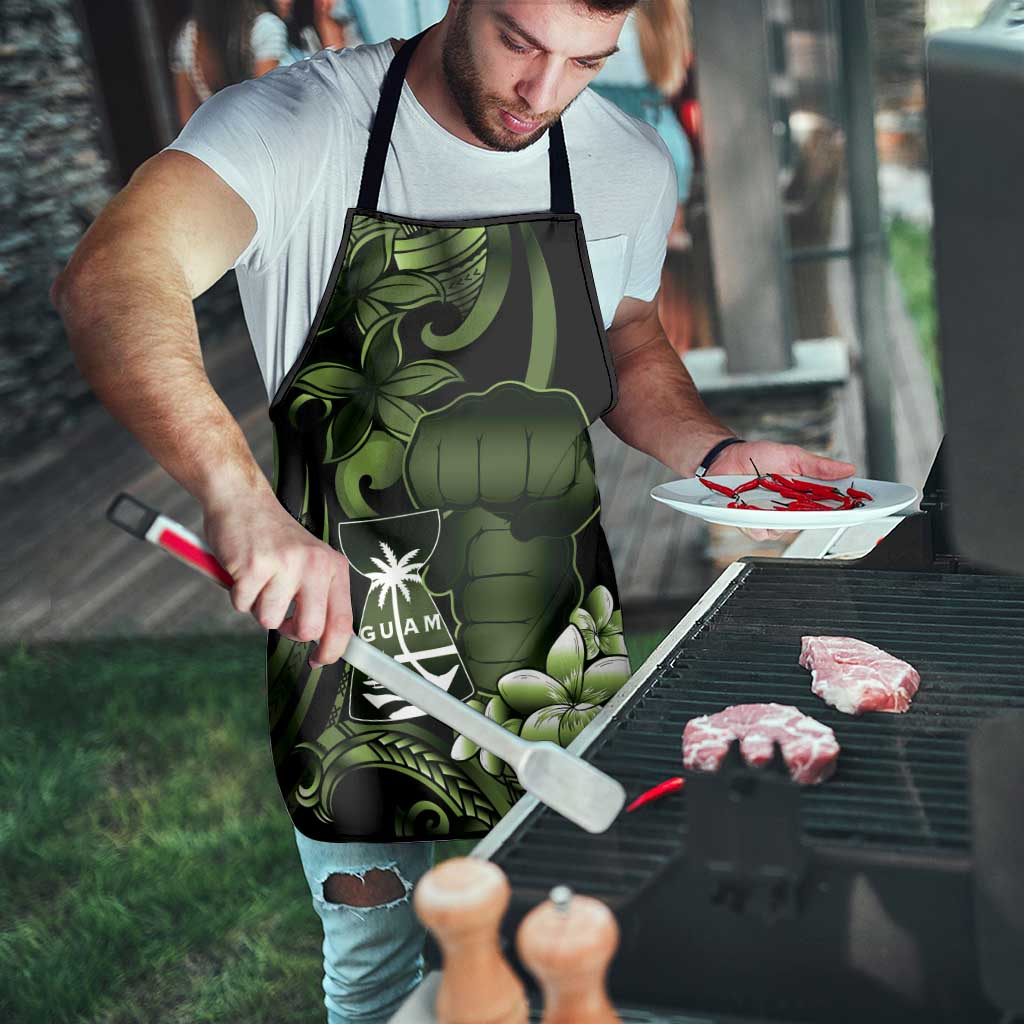 Green Hafa Adai Guam Apron Chamorro Latte Stone Hand With Plumeria - Polynesian Pride